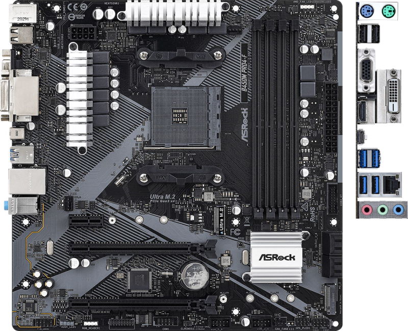 ASRock B450M Pro4-F R2.0 vs B450 Pro4 - comparison: Chipset · RAM · Drive  interface · Expansion slots · Internal connections · Video outputs ·  Integrated audio · Network interfaces · External connections · Power  connectors